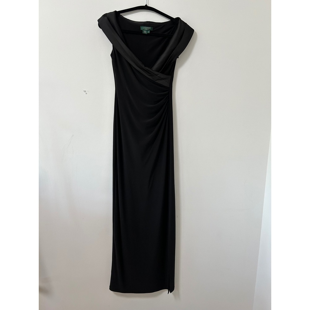 Lauren Ralph Lauren Evening Gown Women 2P Black Old Money Off-Shoulder Dress